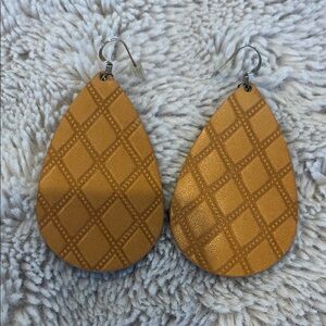 Nickel and Suede Camel Quilted Teardrop Earrings
